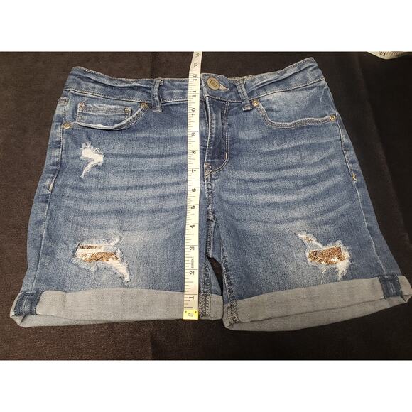 Mudd Girls Distressed Sequin Light Washed Blue Jean Shorts | Size 14 - Picture 7 of 8